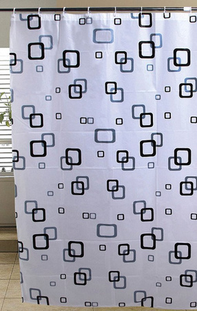 Zasłonka prysznicowa 180x180cm, winyl, biały/niebieski/czarny