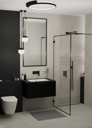 WOODEN Szafka wisząca Czarny Mat 80 cm z blatem Black Rokcs i umywalką Variant 