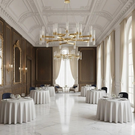 Lampa wisząca CANDELA-15, 120 cm - 15-ramienna oprawa sufitowa złota