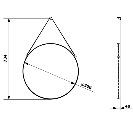 ORBITER okrągłe lustro ze skórzanym paskiem, ø 50cm, czarny mat