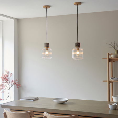Travi Ribbed 1 Pendant Light Brown Emperador Mrble