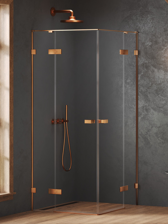 Kabina prysznicowa OXIA COPPER BRUSHED 2D kwadratowa 80x80x200 szkło czyste 8mm Active Shield 2.0
