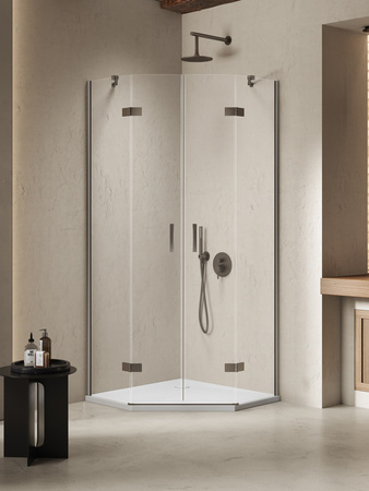 Kabina NESTA GUNMETAL BRUSHED 2D pięciokątna asymetryczna 100x80x200 czyste 6mm Active Shield 2.0