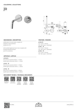 Bateria umywalkowa podtynkowa L-128mm-Paffoni/kolekcja Jo