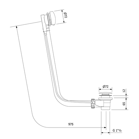 Zestaw odpływowy z korkiem automatycznym, długość 975mm, korek 72mm, czarny mat