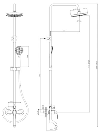 Deszczownica z baterią prysznicowo wannową trzyfunkcyjną, chrom