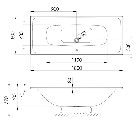 KALDERA Wanna prostokątna 180x80x40cm, biały