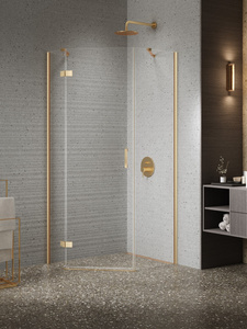 Kabina NESTA GOLD BRUSHED 1D pięciokątna prawa Drzwi P 100x80x200 czyste 6mm Active Shield 2.0