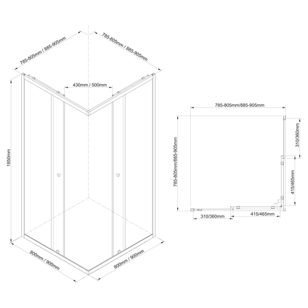 AGGA BLACK kabina prysznicowa narożna 800x800mm, szkło czyste