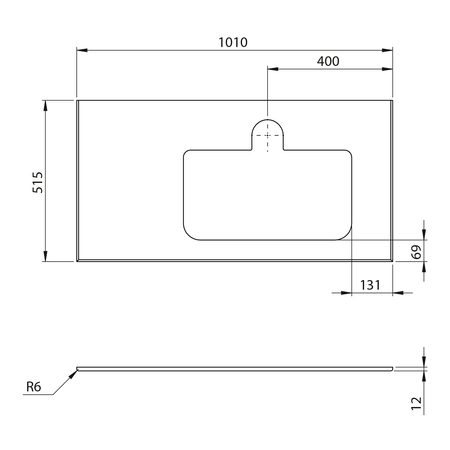 BRAHEA Rockstone blat z otworem 101x51,5cm (20+80cm), prawa, biały mat