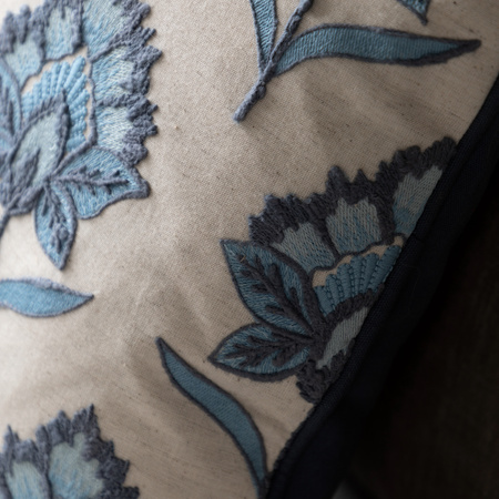 Fleur Embroidered Cushion Ink Blue 450x450mnm