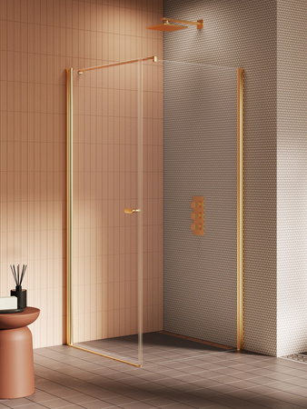 NZ2 Kabina prysznicowa NEW SOLEO GOLD BRUSHED 1D prostokątna U 100x70x195 szkło czyste 6mm Active Shield 2.0 - wsp. równoległy
