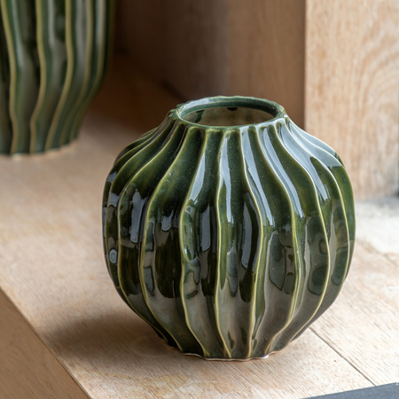 Organic Ribbed Vase Olive 180x180x170mm