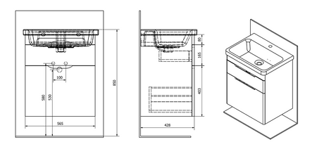 ELLA szafka umywalkowa 56,5x65x43cm, 2 szuflady, biała