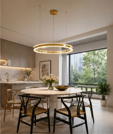 Lampa wisząca ARKADIA LED 80 cm - złoty połysk z kryształowym pierścieniem