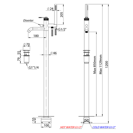 VERSI bateria wannowa wolnostojąca, czarny mat