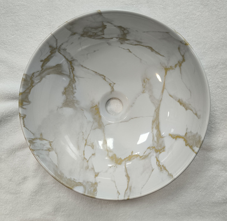 Vitruvit River ceramiczna umywalka nablatowa owalna 40,5 x 36,5 cm Calacatta Oro Marble (wyprzedaż ekspozycyjna)