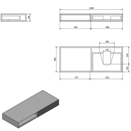 MORIAN szafka umywalkowa 120x14x48cm, dąb, prawa