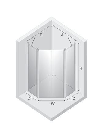 NZ2 Kabina prysznicowa NEW SOLEO GOLD BRUSHED 2D pięciokątna 80x80x195 szkło czyste 6mm Active Shield 2.0