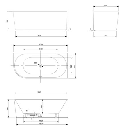 TIBERA R wanna przyścienna, narożna 170x80cm, biały