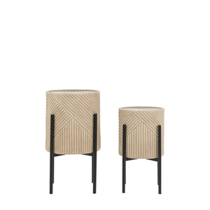 Arta Metal Planters Stone/Black Set of 2