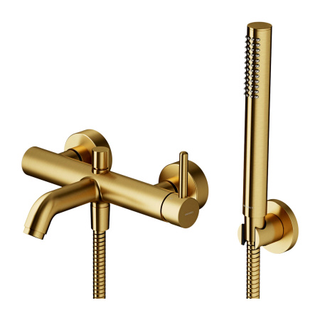 Y bateria wannowa z zestawem prysznicowym, złoty szczotkowany