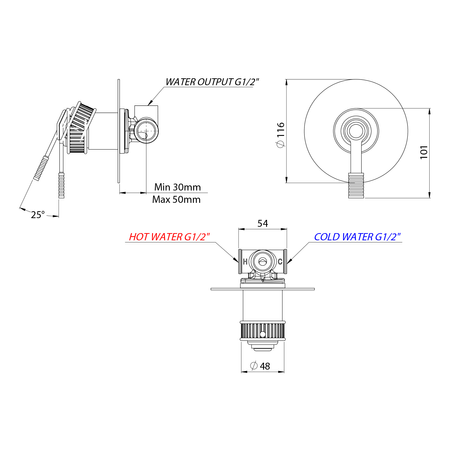 VERSI bateria prysznicowa podtynkowa, 1 wyjście, czarny mat