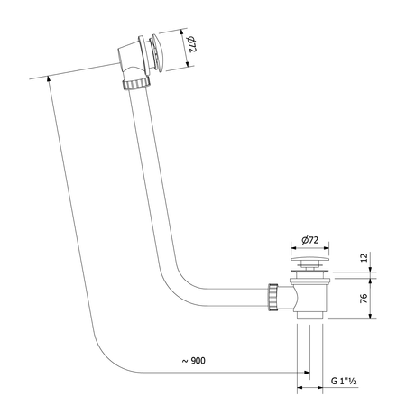 Zestaw odpływowy, klik-klak, długość 900mm, korek 72mm, biały