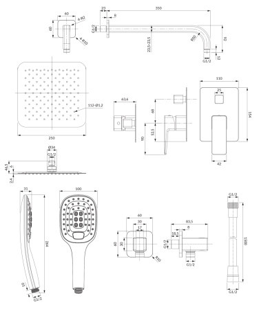 PARMA system prysznicowy podtynkowy, chrom połysk
