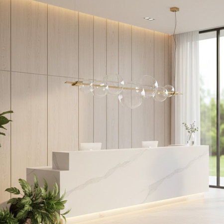 Lampa wisząca AMORE LED 153 cm - złota z transparentnymi kloszami