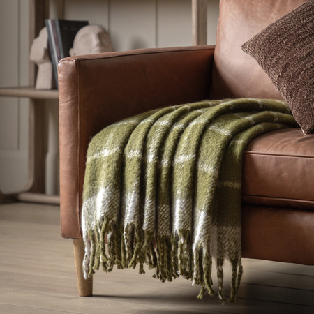 Poly Faux Mohair Check Throw Green 1300x1500mm