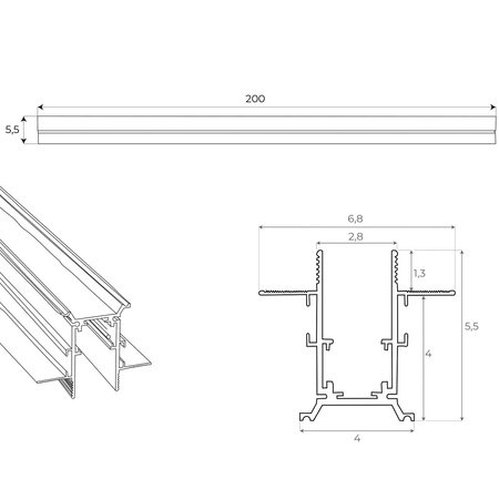 MAXLIGHT MT0007 SZYNA MAGNETYCZNA PODTYNKOWA, 2 METRY, CZARNA