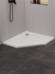 Brodzik NEX konglomeratowy pięciokątny 90x90x3,5 biały,  gł.2cm, fi 90