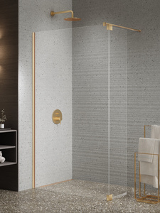 Kabina prysznicowa NESTA GOLD BRUSHED WALK-IN U 70x200 + skrzydło 30cm szkło czyste 8mm Active Shield 2.0