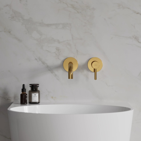 Y bateria umywalkowa podtynkowa z długą wylewką, złoty połysk