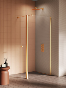 NZ2 Kabina prysznicowa NEW SOLEO GOLD BRUSHED walk-in U 80x195 szkło czyste 6mm Active Shield 2.0
