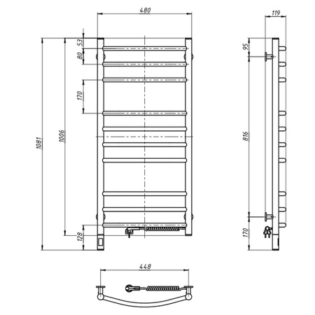 Grzejnik łazienkowy Navin Camellia 480х1000 Sensor, prawa, timer, czarna mora