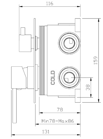 Bateria prysznicowo wannowa podtynkowa trzyfunkcyjna, gun metal