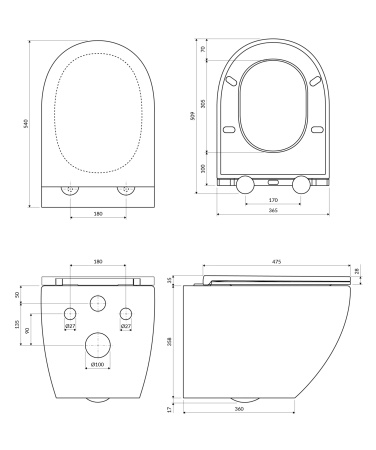 OTTAWA COMFORT miska toaletowa wisząca z deską wolnoopadającą, 54 x 37 cm, biały połysk