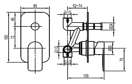 DAPHNE bateria prysznicowa podtynkowa, 2 wyjścia, chrom