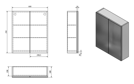 VEGA szafka z lustrem, 60x70x18cm, dąb platin