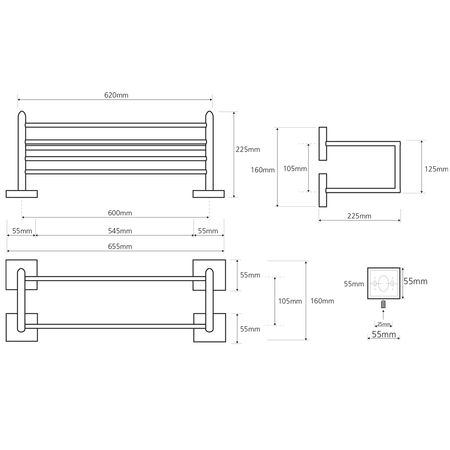 X-SQUARE półka na ręczniki z relingiem 650x155x255mm, chrom