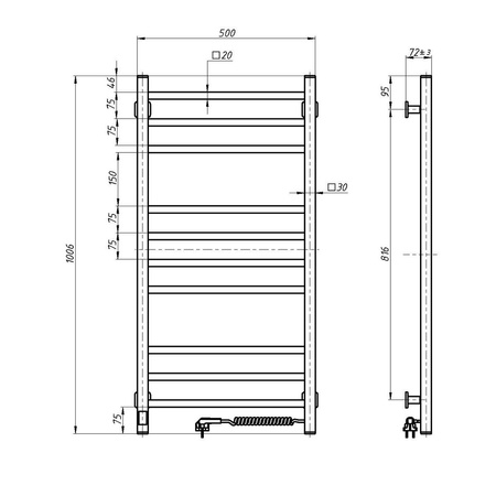 Elektryczny grzejnik łazienkowy Navin Loft 500х1000 Sensor biały prawy timer
