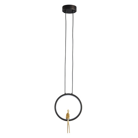 Lampa wisząca AMICI 27 cm - LED, mosiądz czarny ring z dekoracyjną złotą figurką