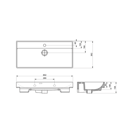 PARLA umywalka ceramiczna 80x38cm, biały