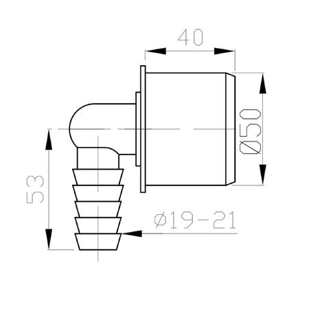 HT korek z wypustem na wąż 19-21mm, kątowy, DN50