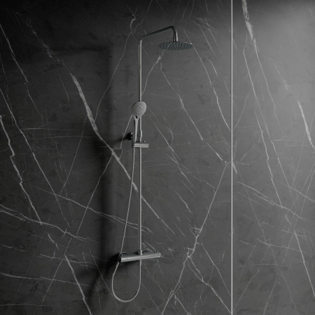 Y termostatyczny system prysznicowy natynkowy, chrom połysk