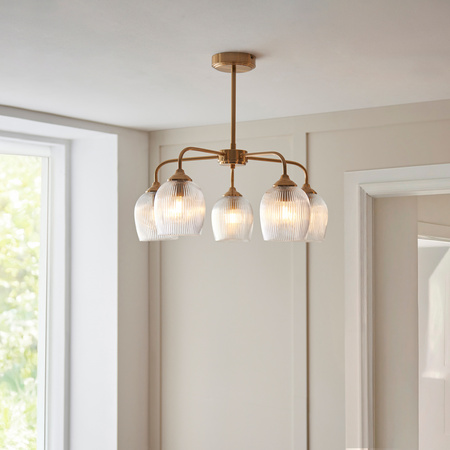 Ashcroft Ribbed 5 Pendant Light Brushed Aged Brass
