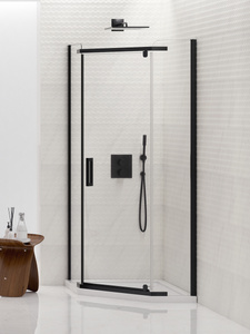 Kabina prysznicowa NEW KOMFORT BLACK 1D pięciokątna U 100x80x195 szkło czyste 8mm Active Shield 2.0