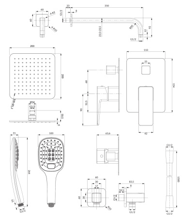 PARMA system prysznicowy podtynkowy, chrom/biały połysk
